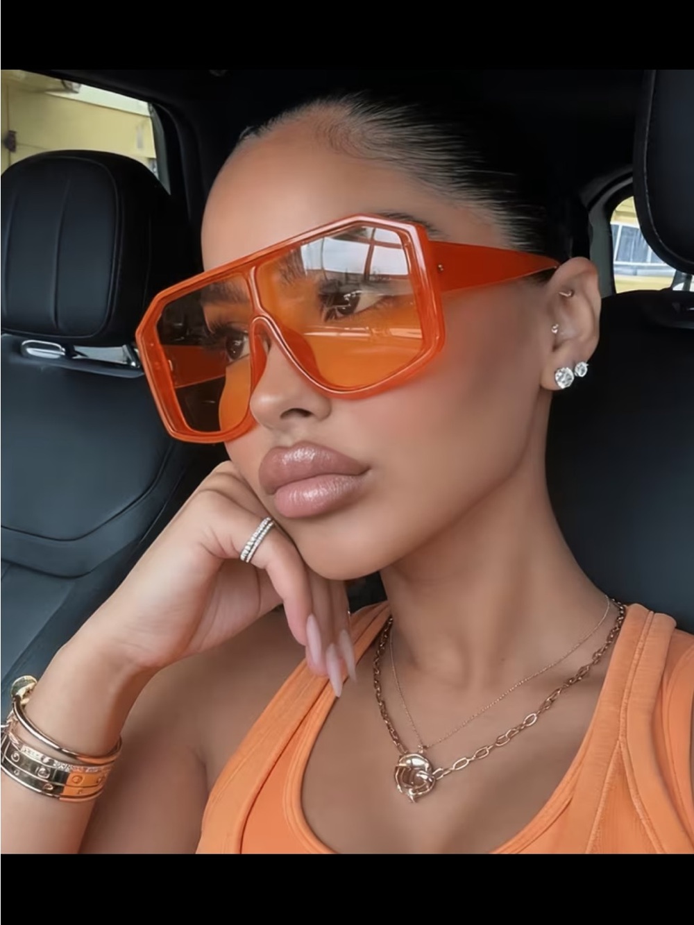 Affordable Fashion Finds Orange Oversized Shield Sunglasses